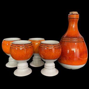 Vintage 1970s Le Flambé Decanter and Goblets (4) Set by Jean Cartier MTL Canada